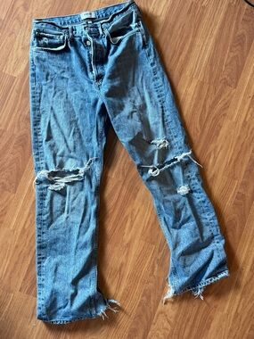 Agolde light blue distressed straight-leg jeans